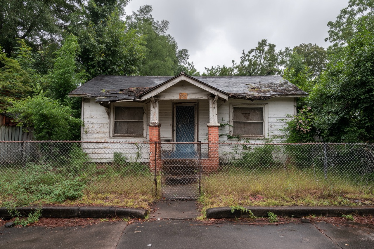Condemned home in Atlanta Georgia from street perspective