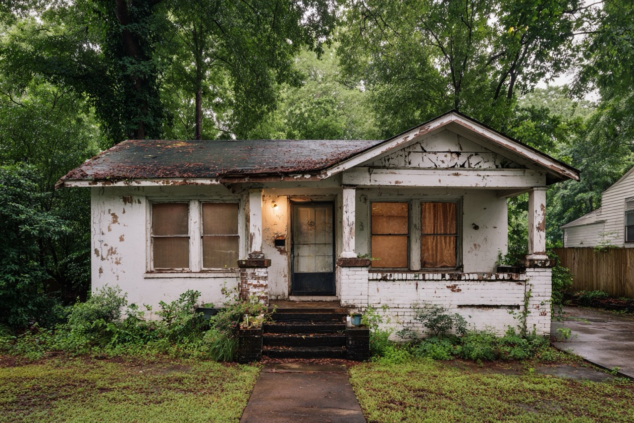 Condemned house exterior in Atlanta GA showing typical code violations