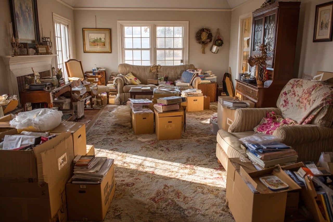 cluttered interior hoarder house Atlanta Georgia before cleanup