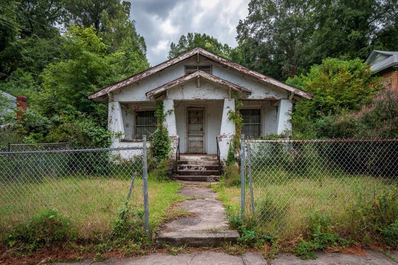 Vacant property vulnerable to squatters in Atlanta GA neighborhood